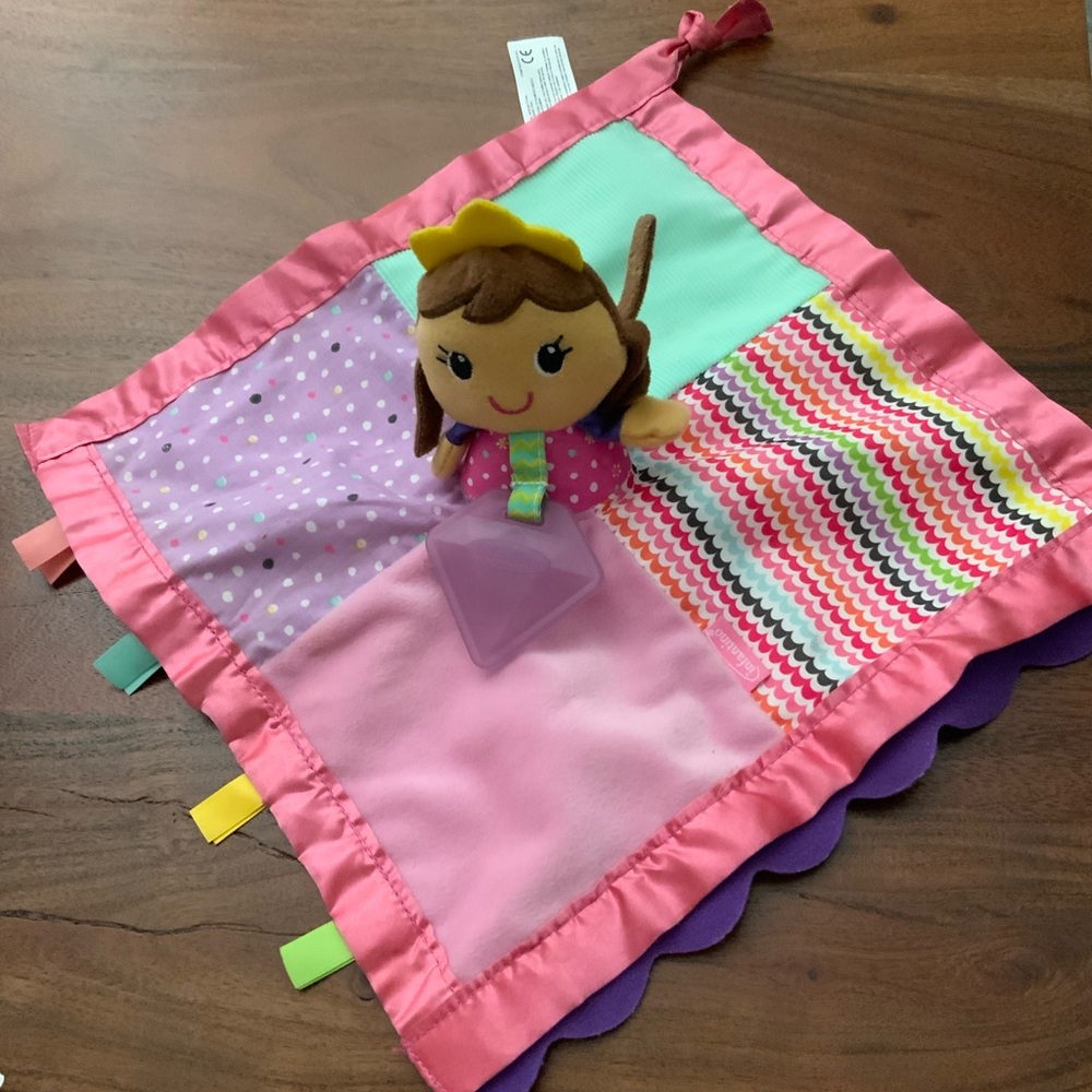 Infantino Doll Lovey Sparkle Princess Teether Security Blanket Satin Sensory